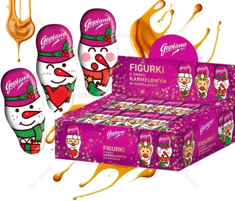 Figurki BAŁWANKI o smaku karmelowym w czekoladzie 80*30g Goplana Święta