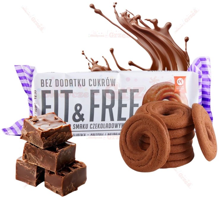 herbatniki Fit&Free czekoladowe  - bez cukru, słodzone maltitolem 120g Cukry Nyskie