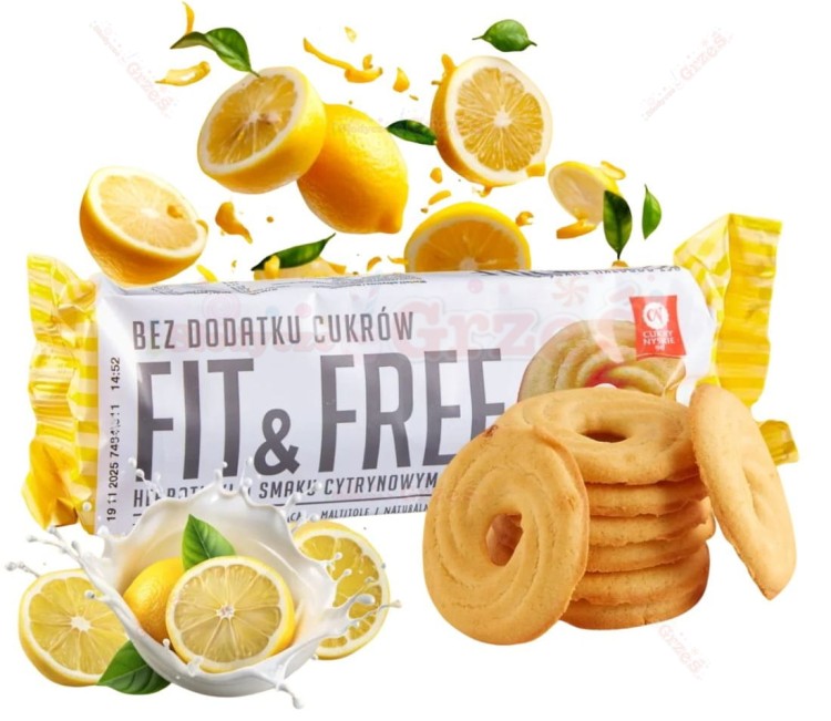 herbatniki Fit&Free cytrynowe  - bez cukru, słodzone maltitolem 120g Cukry Nyskie