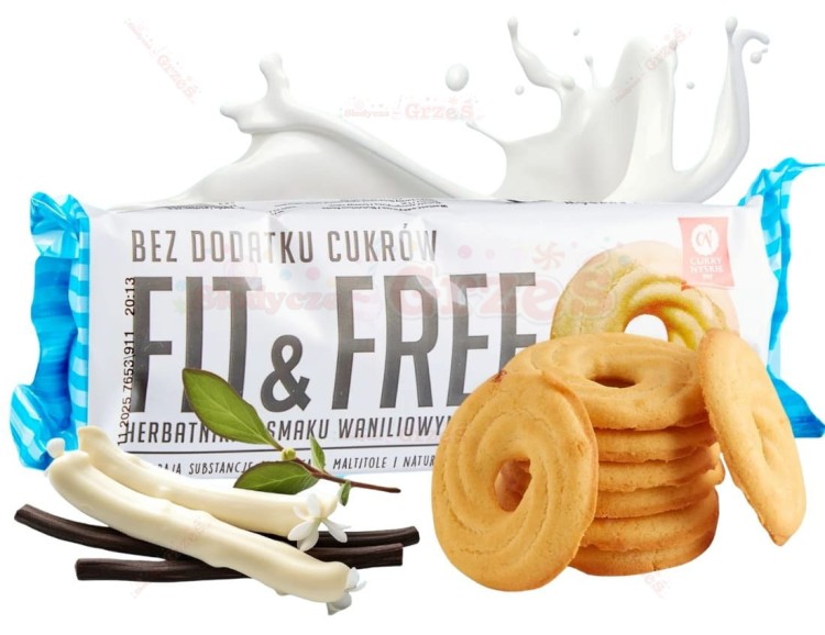herbatniki Fit&Free waniliowe - bez cukru, słodzone maltitolem 120g Cukry Nyskie