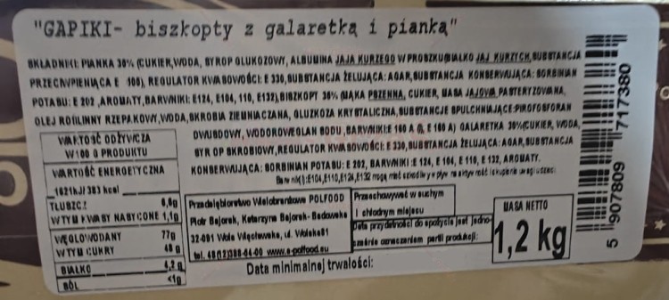 Gapiki - guziczki - biszkopty z galaretką i pianką 1,2kg Polfood