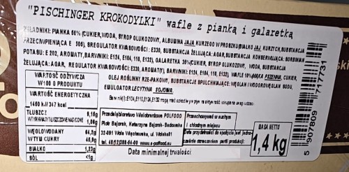 Pischinger Krokodylki owocowe - wafle z pianką i galaretką 1,4kg Polfood