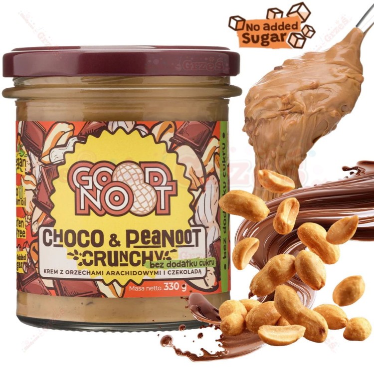 krem z orzechów arachidowych z czekoladą Choco&Peanut Crunchy BEZ CUKRU 330g  Good Noot