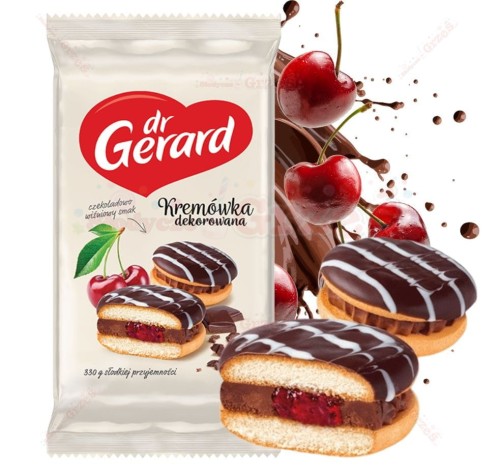 Kremówka dekorowana, biszkopty z nadzieniem wiśniowo - czekoladowym 165g Dr Gerard