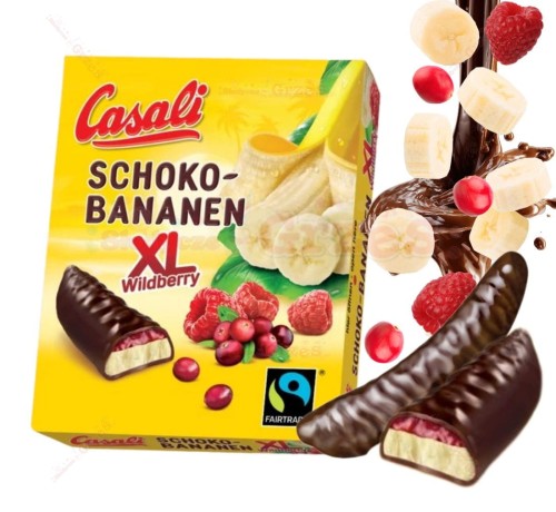 Pianka bananowa XL wildberry -malina, żurawina, banany w czekoladzie 140g Casali Schoko Banane