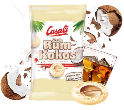 Draże Casali białe rum-kokos z rumem i płynnym nadzieniem 100g Casali