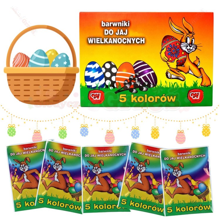 Barwniki do jajek wielkanocnych, pisanek 5 kolorów  6g*25szt Wolność