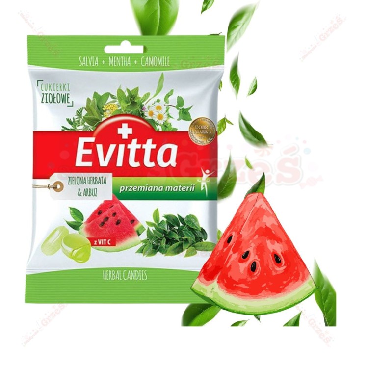 cukierki ziołowe BEZ CUKRU zielona herbata, arbuz 60g Evitta