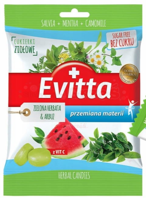 cukierki ziołowe BEZ CUKRU zielona herbata, arbuz 60g Evitta