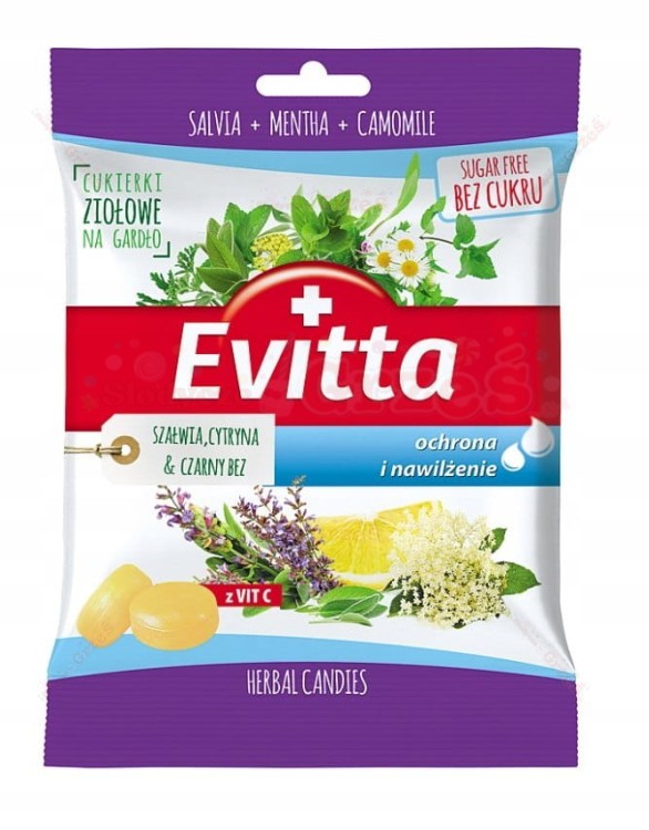 cukierki ziołowe BEZ CUKRU szałwia,cytryna, bez 60g  Evitta