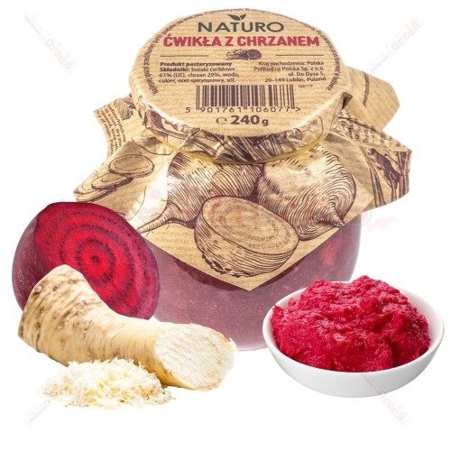 Ćwikła z chrzanem - buraczki tarte  BEZ KONSERWANTÓW 240g Naturo