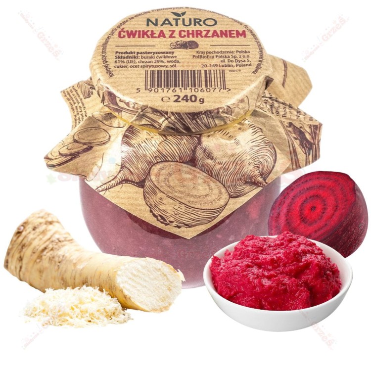 Ćwikła z chrzanem - buraczki tarte  BEZ KONSERWANTÓW 240g Naturo
