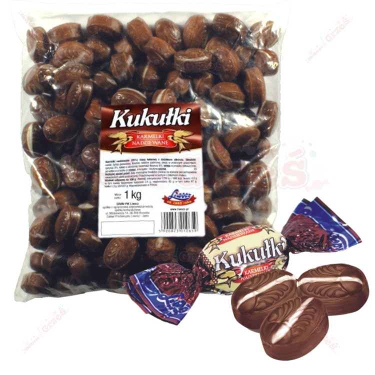 Kukułki nadziewane z alkoholem - niezawijane, karmelki kakaowe 1kg Liwocz