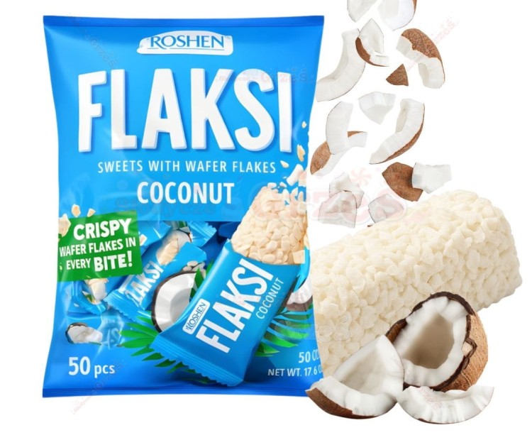 Flaksi - chrupiące cukierki kokosowe z waflami 500g Roshen