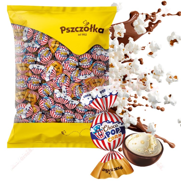 Praliny CHOCO POPCORN mleczne z nadzieniem 1kg Pszczółka bezglutenowe