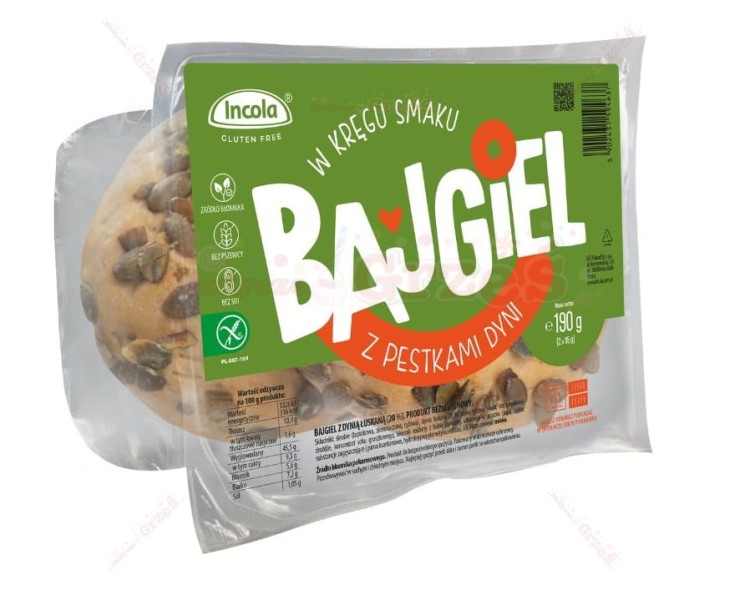 bezglutenowe BAJGLE z pestkami dyni 2*95g  Incola