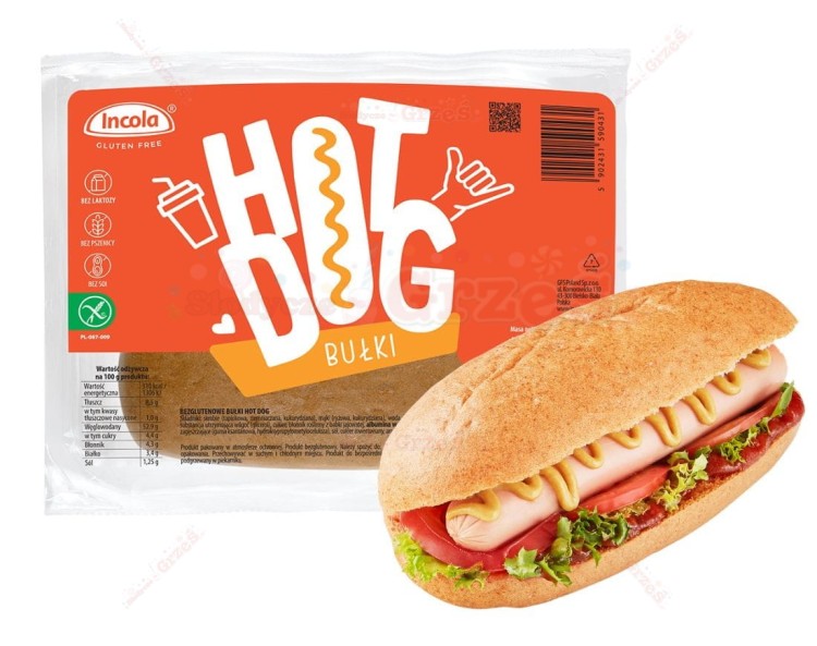 Bułki HOT-DOG bezlgutenowe, bez laktozy 2*65g  Incola