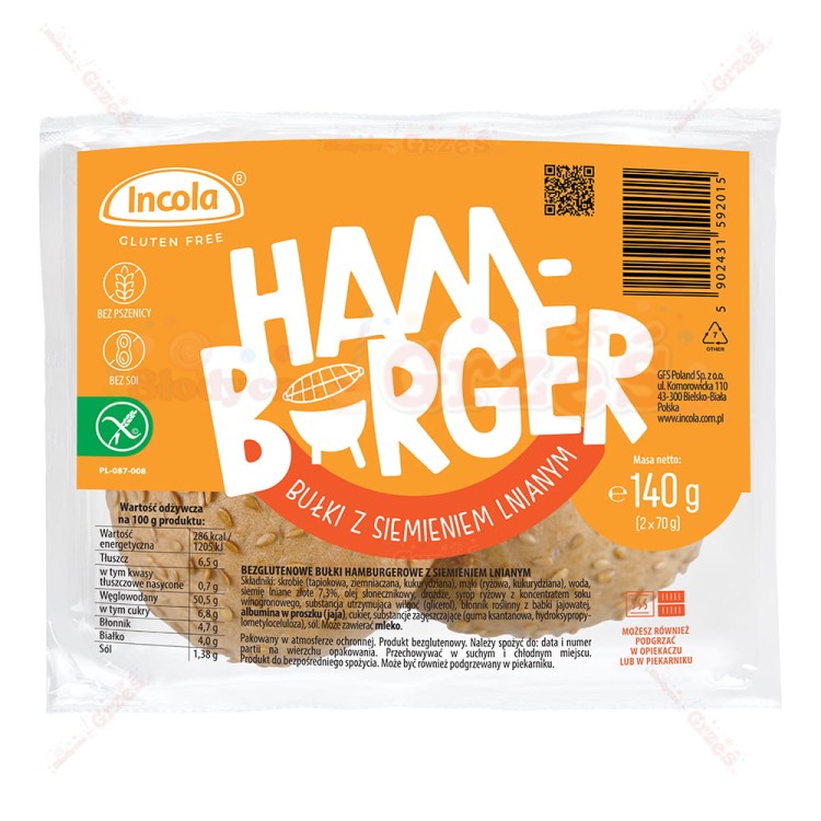 Bułki HAMBURGER bezglutenowe, bez laktozy 2*70g Incola