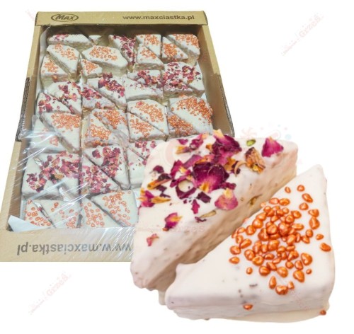 Ciastka tortowe Premium ALPEJKI różane - biała polewa i kwiaty 1,8kg Cukiernia MAX