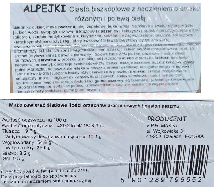 Ciastka tortowe Premium ALPEJKI różane - biała polewa i kwiaty 1,8kg Cukiernia MAX