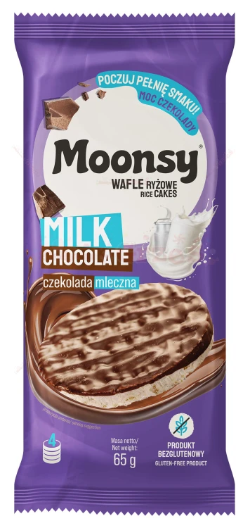 Moonsy wafle ryżowe w CZEKOLADZIE mlecznej BEZGLUTENOWE 65g
