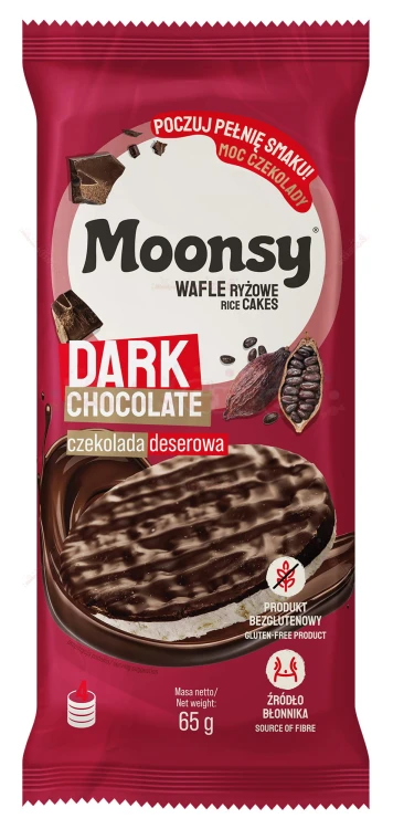 Moonsy wafle ryżowe w CZEKOLADZIE deserowej BEZGLUTENOWE 65g