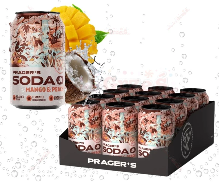 12x Napój Soda Mango&Peach z wodą kokosową 330ml Prager's