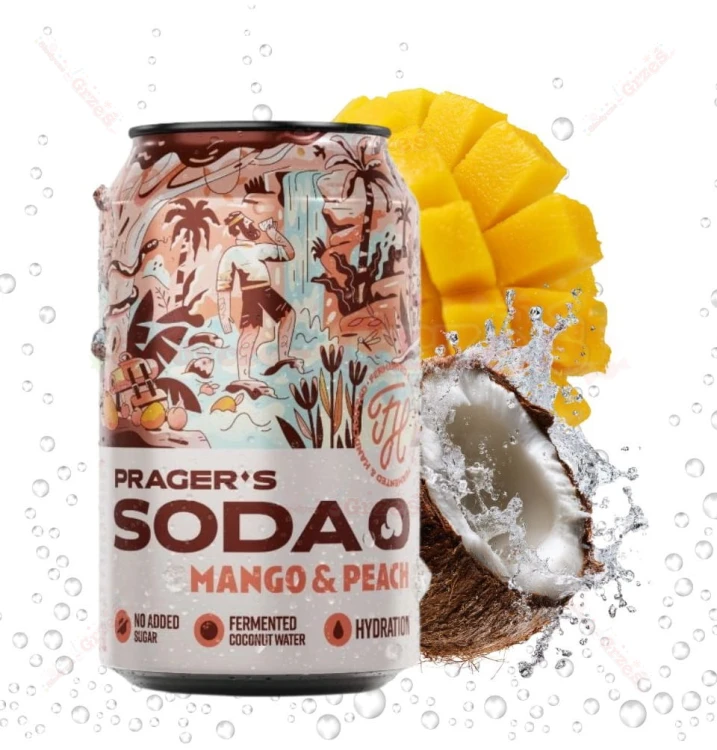 12x Napój Soda Mango&Peach z wodą kokosową 330ml Prager's