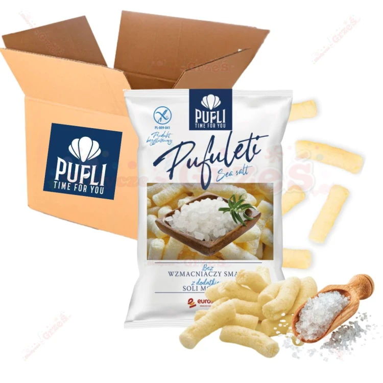 14x chrupki kukurydziane PUFULETI z solą morską BEZGLUTENOWE 80g Pufli Eurosnack