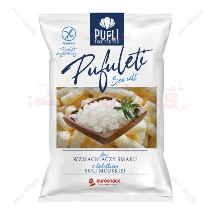 14x chrupki kukurydziane PUFULETI z solą morską BEZGLUTENOWE 80g Pufli Eurosnack
