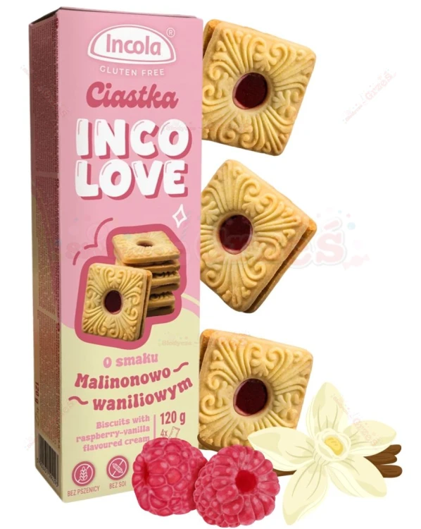 Bezglutenowe Ciastka Markizy MALINA-WANILIA 120g Incola