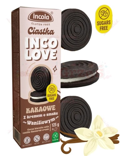Bezglutenowe Ciastka Markizy BEZ CUKRU KAKAOWE z kremem waniliowym 125g Incola