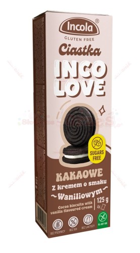 Bezglutenowe Ciastka Markizy BEZ CUKRU KAKAOWE z kremem waniliowym 125g Incola