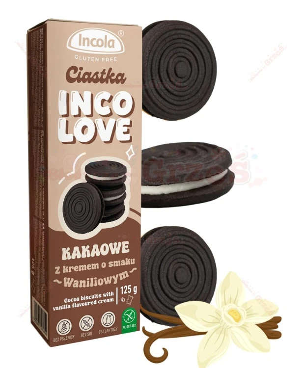 Bezglutenowe Ciastka Markizy KAKAOWE z kremem waniliowym 125g Incola