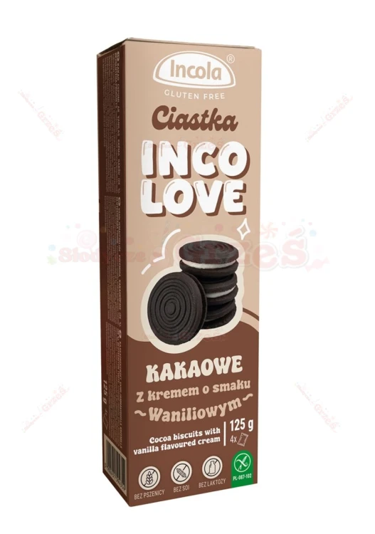 Bezglutenowe Ciastka Markizy KAKAOWE z kremem waniliowym 125g Incola