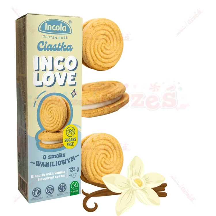 Bezglutenowe Ciastka MARKIZY z kremem waniliowym BEZ CUKRU 125g Incola