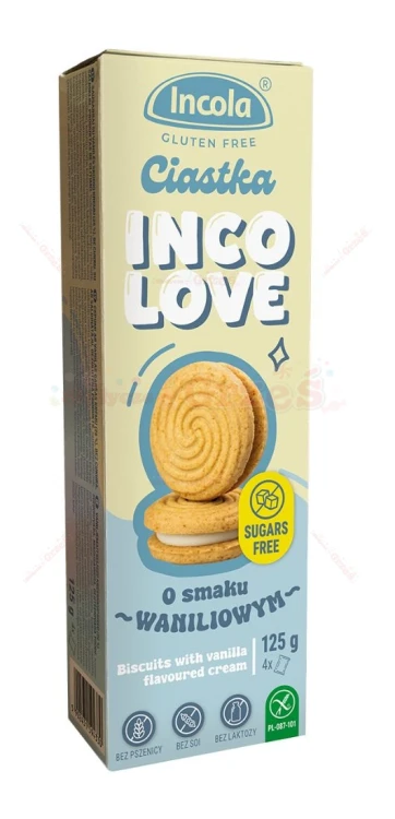 Bezglutenowe Ciastka MARKIZY z kremem waniliowym BEZ CUKRU 125g Incola