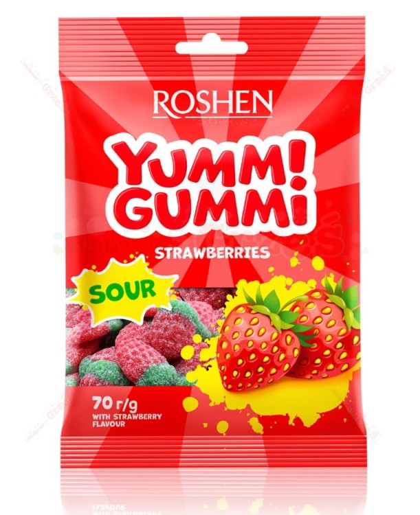 żelki Yummi Gummi Strawberries - kwaśne truskawki 70g Roshen