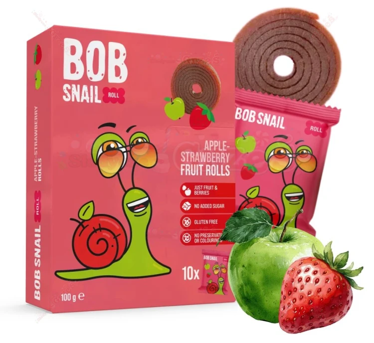 Przekąska rolls JABŁKO-TRUSKAWKA bez cukru 100g (10*10g) Bob Snail