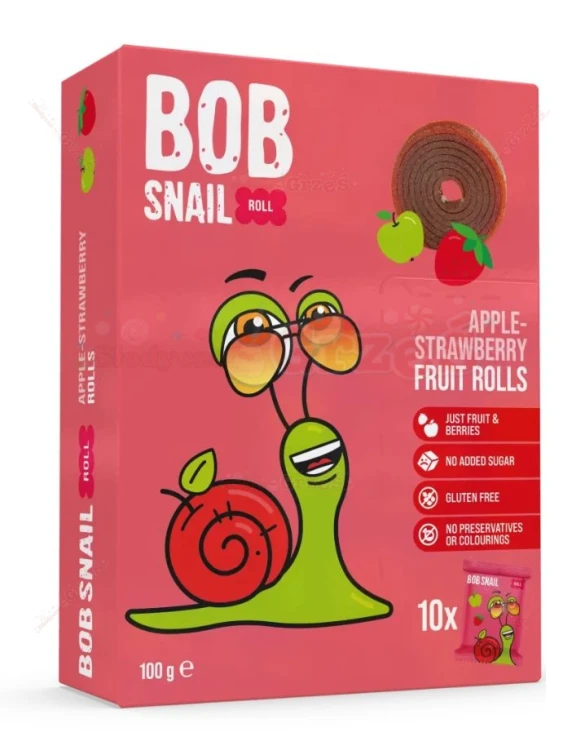 Przekąska rolls JABŁKO-TRUSKAWKA bez cukru 100g (10*10g) Bob Snail
