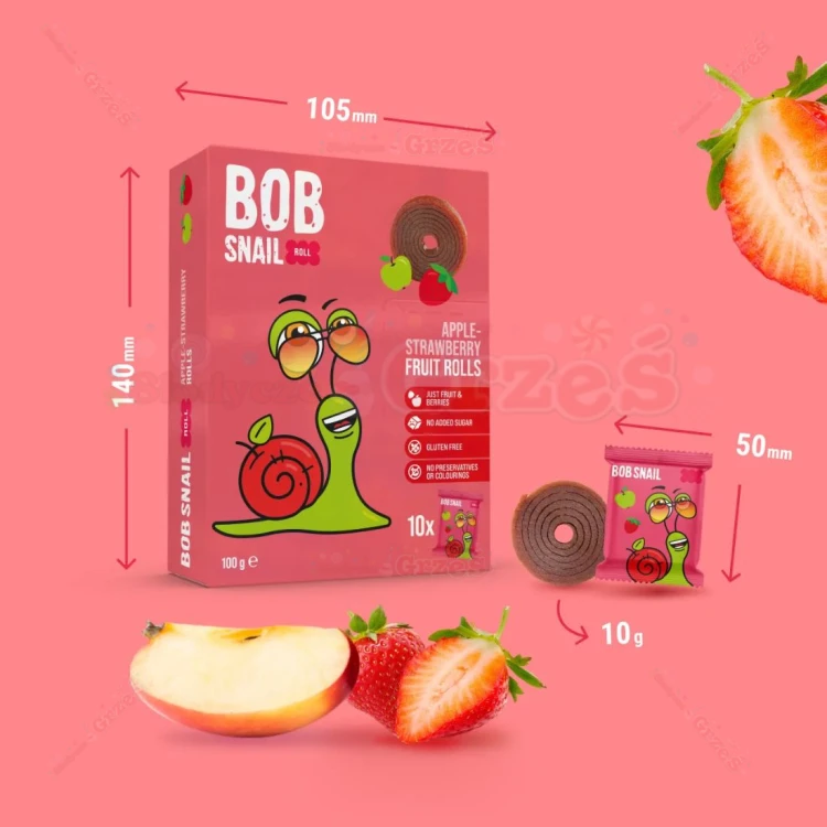 Przekąska rolls JABŁKO-TRUSKAWKA bez cukru 100g (10*10g) Bob Snail
