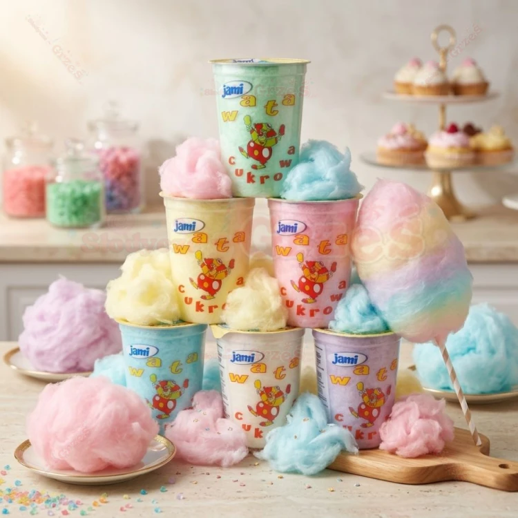 Kolorowa wata cukrowa w kubku MIX smaków  12*500ml Jami