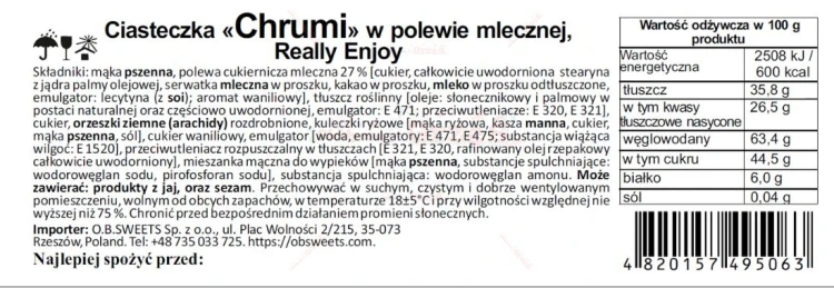 ciasteczka CHRUMI w polewie mlecznej 1,5kg Really Enjoy OB Sweets