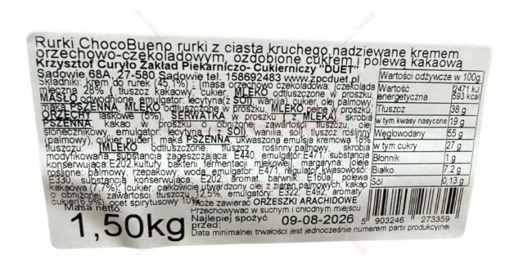 Kruche rurki z kremem czekoladowo-orzechowym 1,5kg Duet