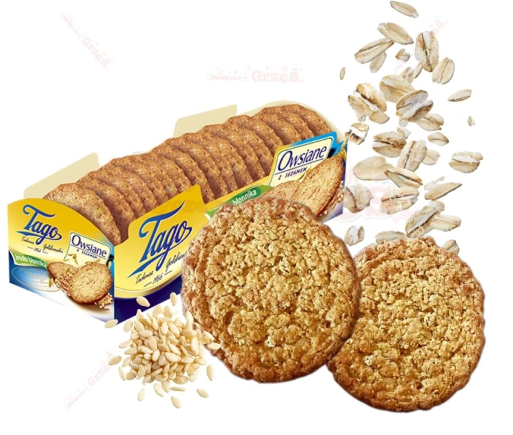 Ciastka owsiane z sezamem i błonnikiem 185g Tago