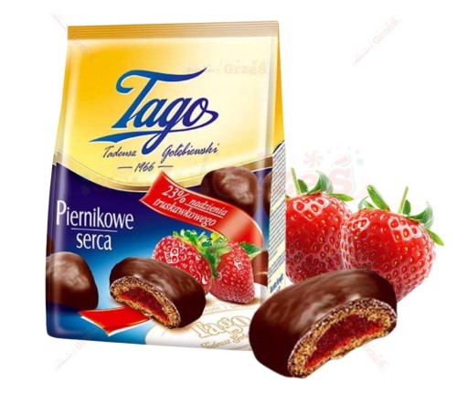 Piernikowe serca z nadzieniem truskawkowym 160g Tago