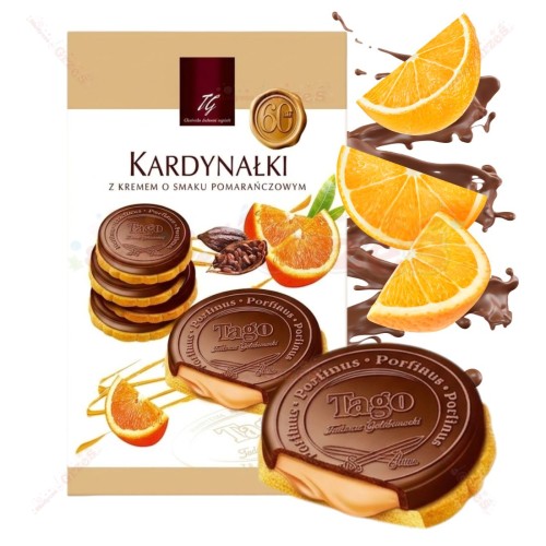 Kardynałki POMARAŃCZOWE kruche ciastka z kremem w polewie 180g Tago