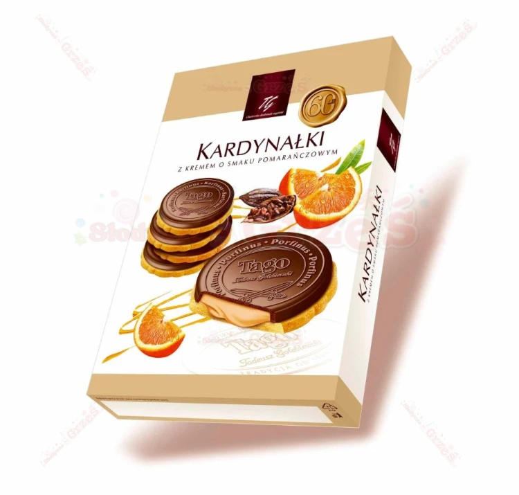 Kardynałki POMARAŃCZOWE kruche ciastka z kremem w polewie 180g Tago