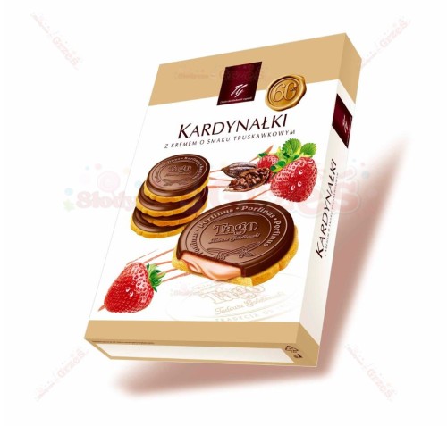 Kardynałki TRUSKAWKOWE kruche ciastka z kremem w polewie 180g Tago