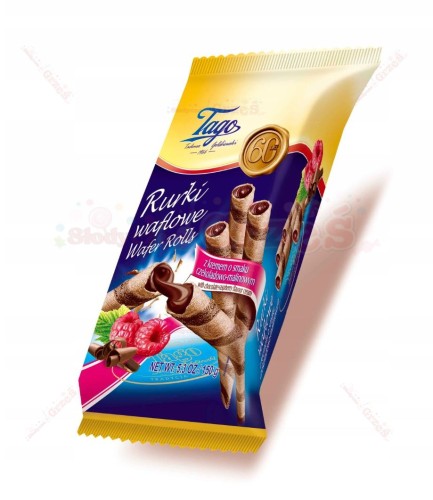 Rurki waflowe z kremem CZEKOLADOWO-MALINOWYM 150g Tago